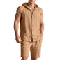 Men's Linen Hooded Vest and Shorts Set