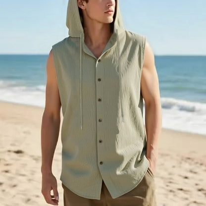 Men's Linen Hooded Vest Sleeveless Casual