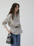 Womens V-Neck Striped Loose-Fit Blouse