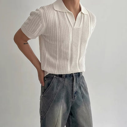 Hollow Mesh Knit Mens Polo Shirt