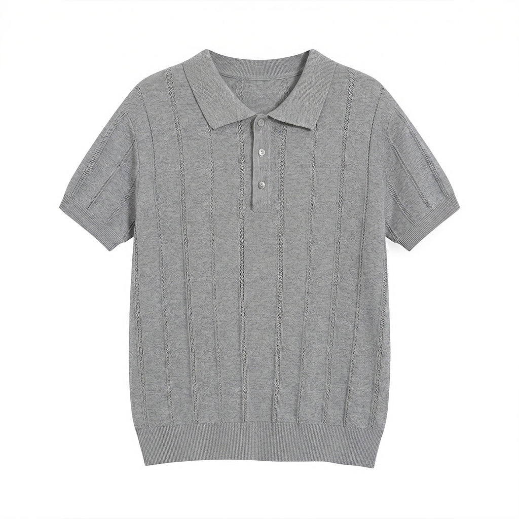 Classic Striped Knit Polo Shirt