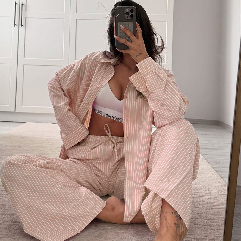 Womens Casual Striped Long Sleeve Pants Set