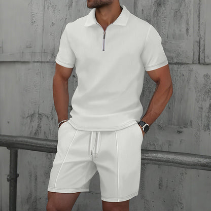 Waffle Fabric Men's Short Sleeve Polo Suit