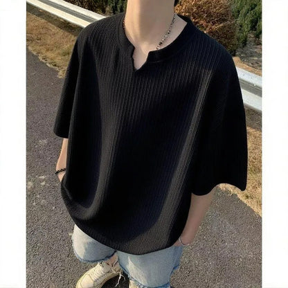 Textured Ice Silk Short Sleeve T-Shirt for Men