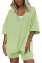 High-waisted, slimming short-sleeved shirts and shorts