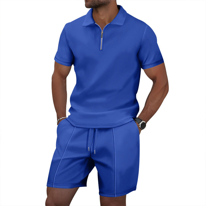 Men's Waffle Knit Short Sleeve T-Shirt and Shorts Set