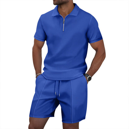 Men's Waffle Knit Short Sleeve T-Shirt and Shorts Set