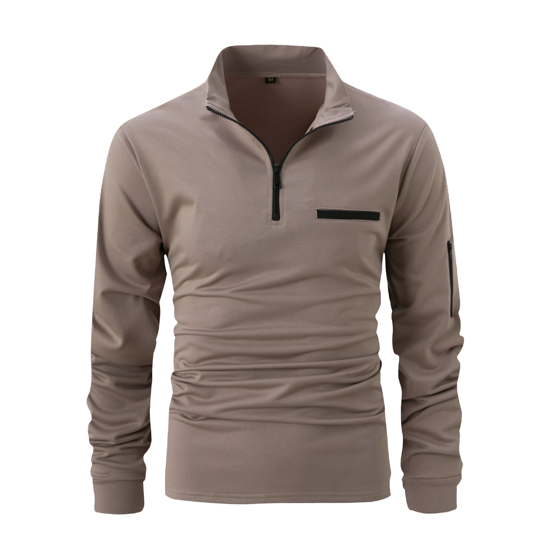Mens Long Sleeve Zipper Detail Polo Shirt