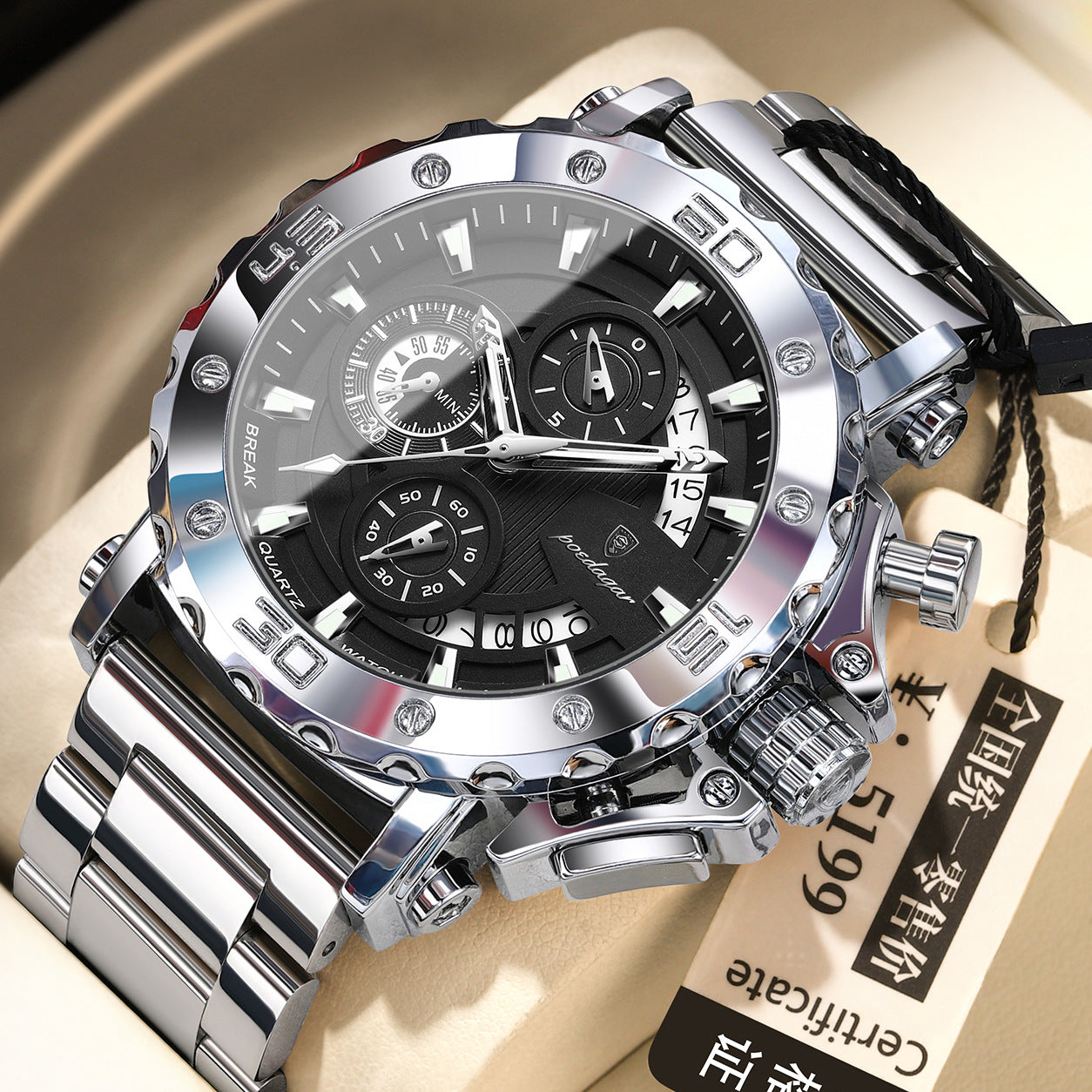 Multi-Function Quartz Watch with Stainless Steel Band