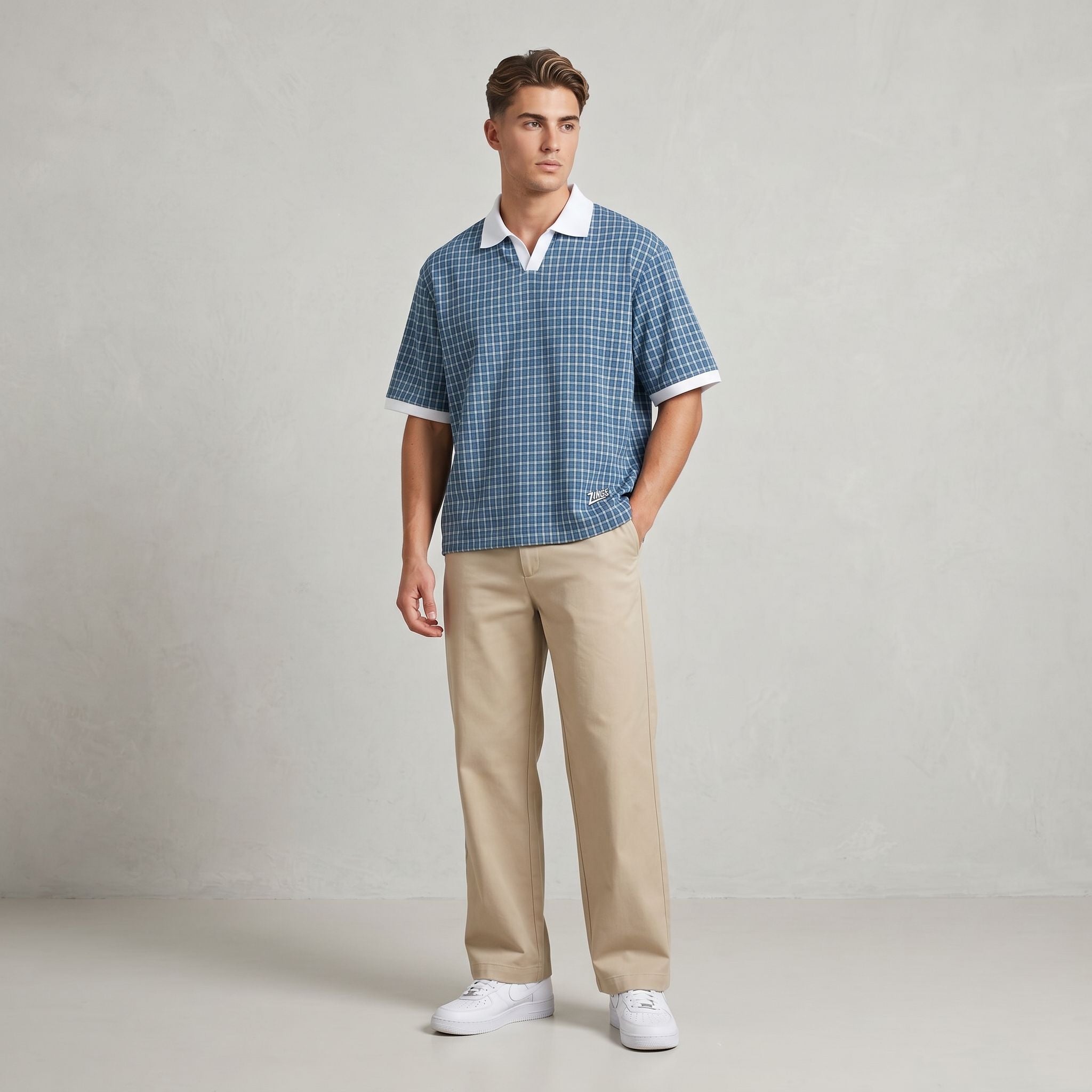 Unisex Boxy Plaid Color Block Polo Shirt