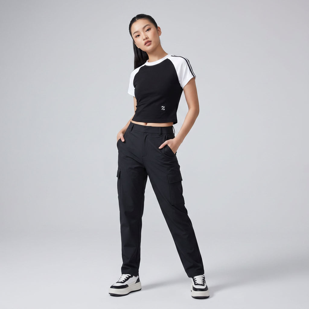 Contrast Stripes Bodycon Raglan  Sleeve T-Shirt
