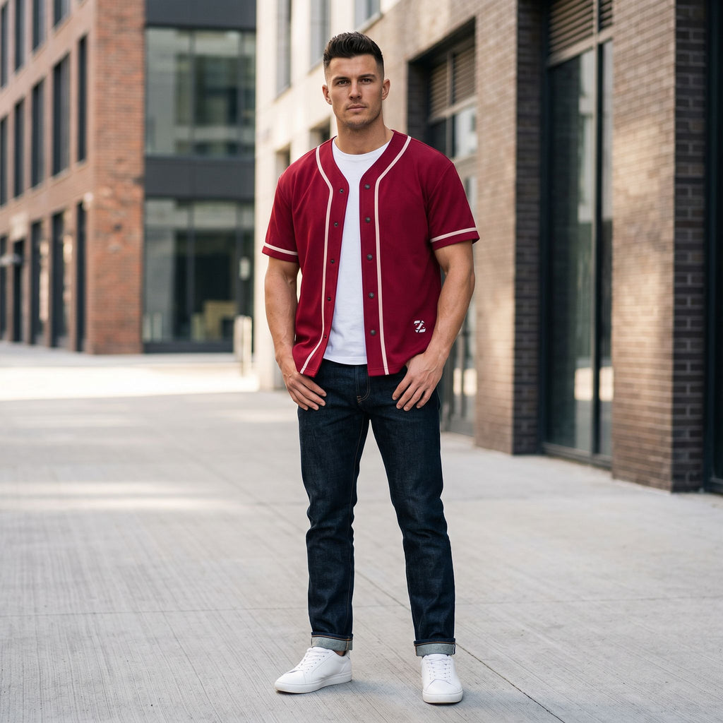 Contrast Piped Button-Up Jersey